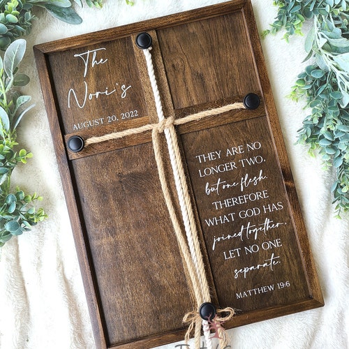 Matthew 19:6 What God has joined together let no one separate unity ceremony braided cord cross Wedding Marriage sign w/ shops Cotton & Jute cords
