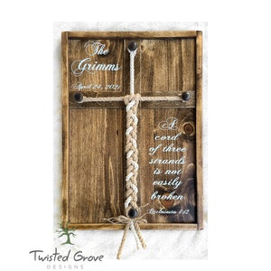 A Cord of Three Strands rustic wood unity ceremony braided cross sign, unity candle ceremony alternative, Rustic Wedding ceremony