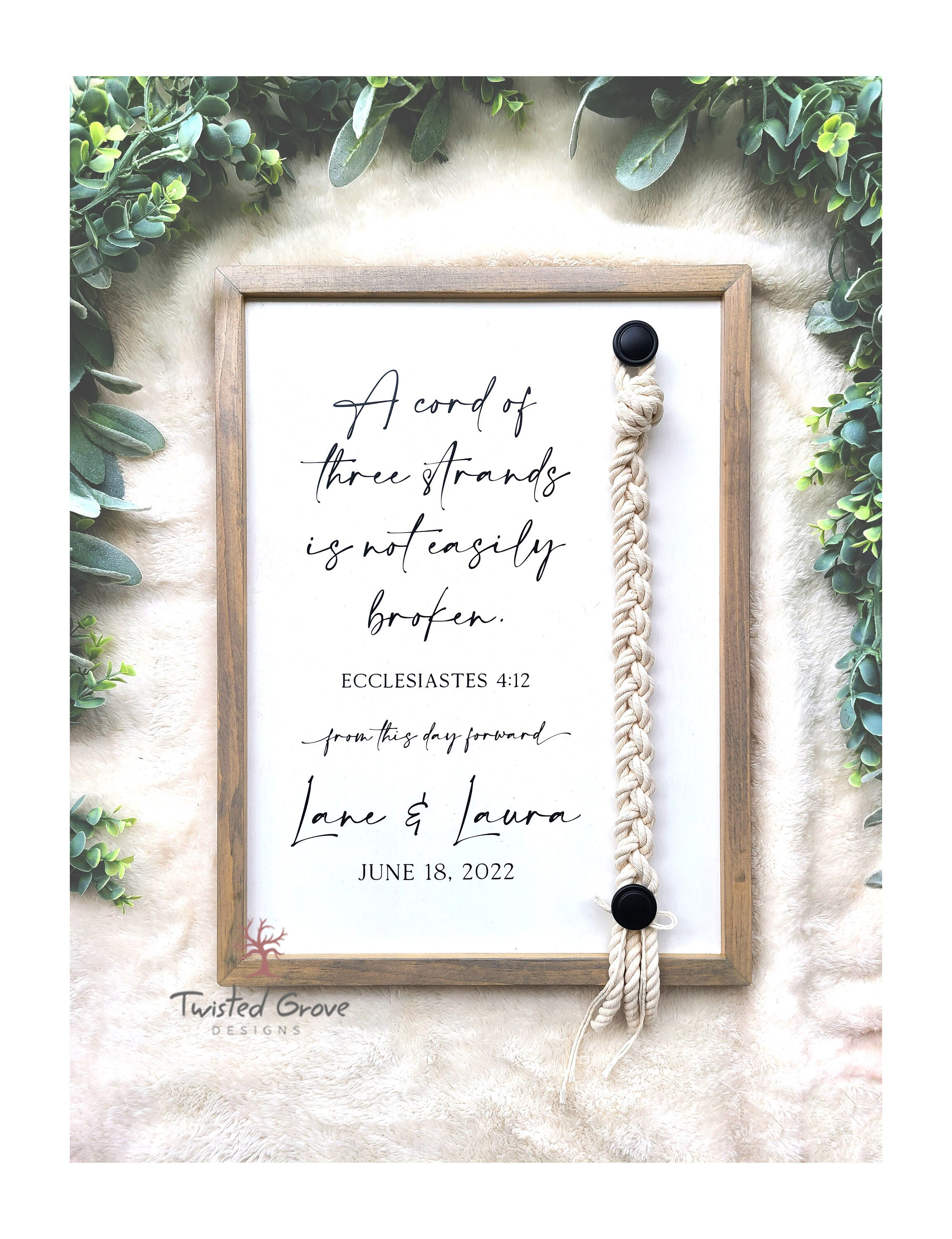 Unity Cords Sign A Cord of Three Strands Unity Ceremony Side Braid Unity Cord Sign With ...