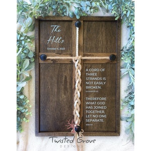 A cord of three strands | What God joined together | Wedding unity ceremony idea braid cord cross established framed wedding sign gift