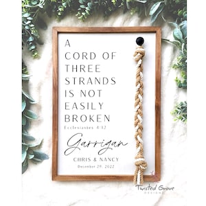 A Cord of Three Strands is not easily broken unity ceremony side braided cord sign_ framed wood sign _ non traditional unity ceremony idea