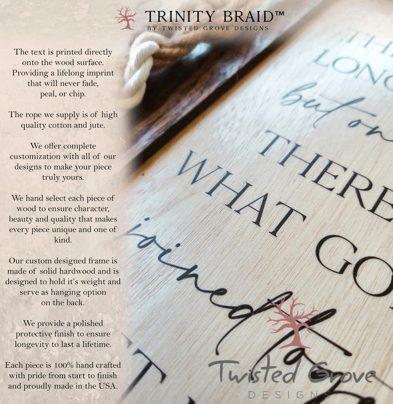 May include: Wooden sign with the text "There Go What I Long But On" in black lettering. The sign is made of light wood with a natural grain and has a rope border. The sign is made by Twisted Grove Designs.