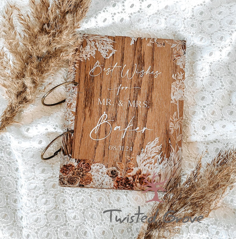 Personalized Wedding Card Keeper Book | Boho Keepsake Intimate Wedding Gift | Wooden Memory Album | Custom Mr. & Mrs. | Rustic Wedding Decor