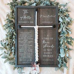 A Cord of Three Strands | Corinthians Love passage | Trinity Braid™ Unity ceremony idea Wedding signage cross braid established wedding sign
