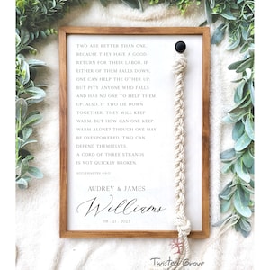 A Cord of Three Strands is not easily broken personalized modern unity ceremony side braided cord wood framed sign unity ceremony idea