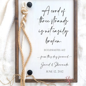 A Cord of Three Strands unity ceremony braided cord cross sign with natural white cotton and Jute cords, non traditional unity ceremony idea image 5
