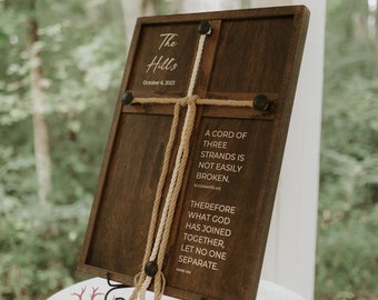 A cord of three strands | What God joined together | Wedding unity ceremony idea braid cord cross established framed wedding sign gift