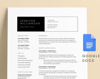 Google Docs Resume Template - Resume Template - Minimal - CV Template - Professional Resume - Creative Resume - Google Docs