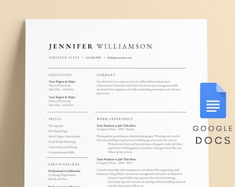 Resume Template Google Docs - Resume Template - Minimal - CV Template - Professional Resume - Creative Resume - Google Docs