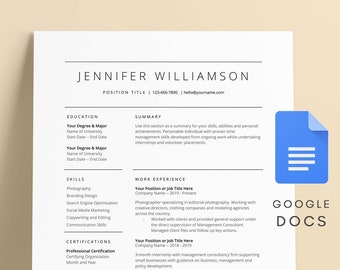 Google Docs Resume Template - Resume Template - Minimal - CV Template - Professional Resume - Creative Resume - Google Docs