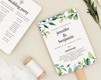 Wedding Program Fan - Greenery - Wedding Program Template - Printable Wedding Program - Wedding Program