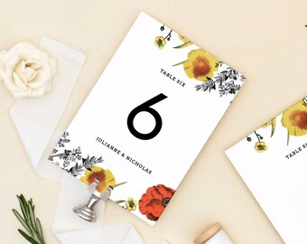 Table Number Template - Printable Wedding Table Numbers - Botanical - Greenery - Wedding Template - Number Card - Table Signs