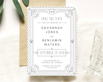 Save the Date Template - Art Deco - Great Gatsby - Wedding Invitation Template - Gold - Printable Invitation - Save the Date Printable
