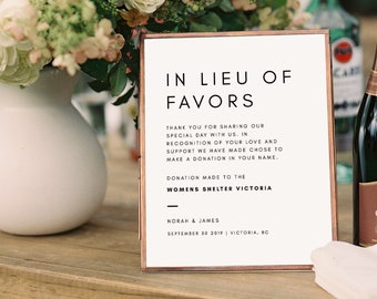 In Lieu of Favors Sign - Donation Sign - In Lieu of Gifts - Wedding Charity Sign - Wedding Printable - Template - Printable - 8x10" 11x14"