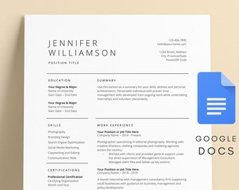 Resume Template Google Docs - Resume Template - Minimal - CV Template - Professional Resume - Creative Resume - Google Docs