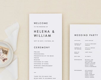 Wedding Program Template - Modern - Minimal - Printable Wedding Program - Wedding Program -  Order of Ceremony