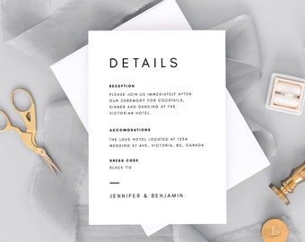 Bruiloft Details Card - Minimaal - Modern - Informatiekaart - Detailkaartsjabloon - 5x7" - 4x6" - Bruiloftsjabloon