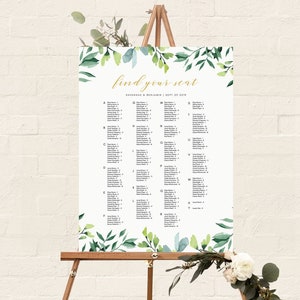 Greenery Wedding Seating Chart Alphabetical - Alphabetical Seating Chart - Seating Chart Template - Template
