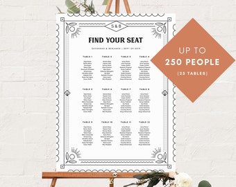 Wedding Seating Chart - 250 People - Seating Chart - DIY Seating Chart - Art Deco Template - Wedding Seating Sign - Template - Printable