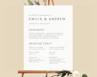 Modern Wedding Program Sign - Wedding Welcome Sign - Wedding Ceremony Sign - 18x24" 24x36" - Template - Printable