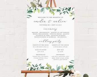 Wedding Program Sign - Wedding Welcome Sign - Wedding Ceremony Sign - 18x24" 24x36" - Template - Printable
