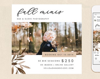 Fall Mini Session Template - Mini Session Template - Fall - Autumn - Photography Template - Photoshop - 5x5"