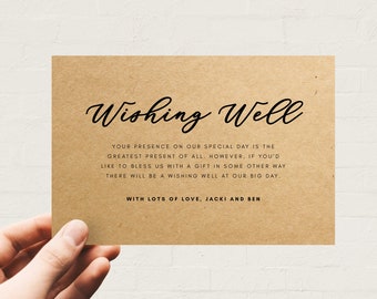 Rustic Wishing Well Card - Wedding Wishing Well - Kraft Paper - Printable - Template - 6x4"