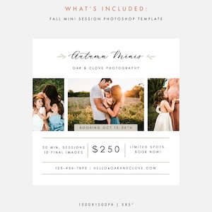 Fall Mini Session Template - Mini Session Template - Fall - Autumn - Photography Template - Photoshop - 5x5" image 2