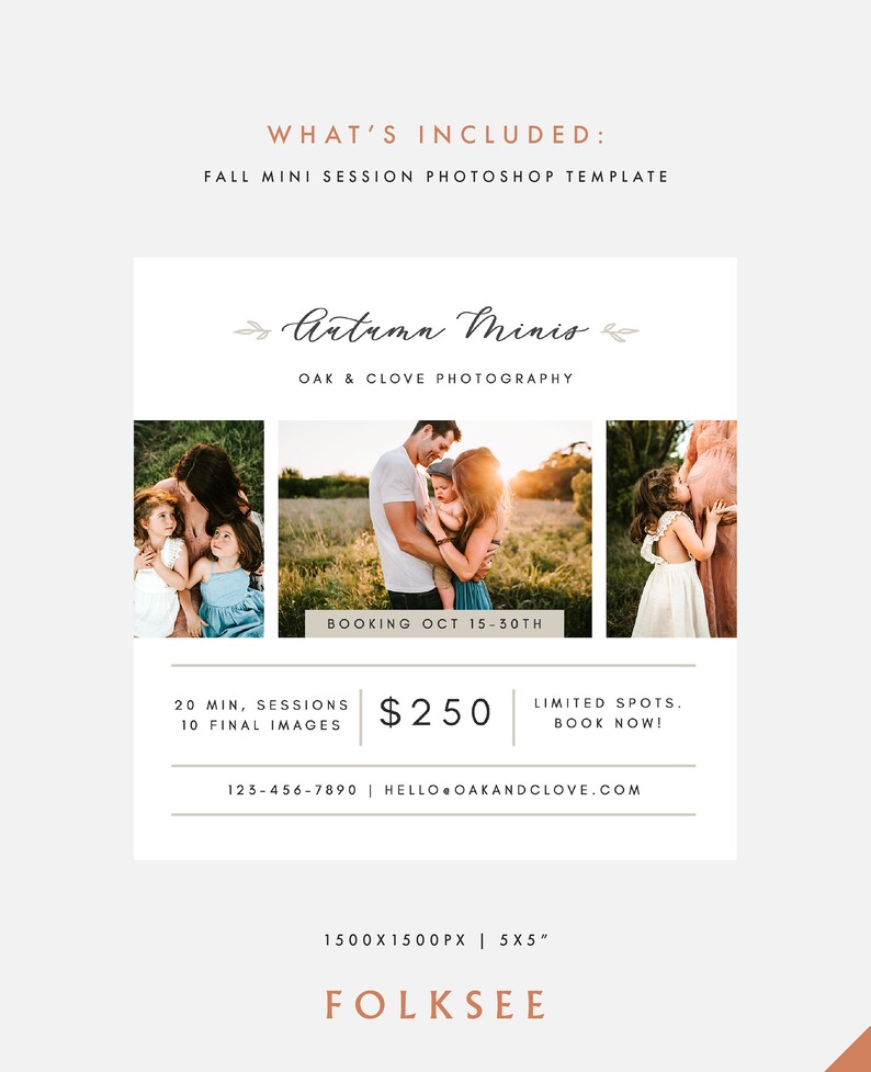 Fall Mini Session Template - Mini Session Template - Fall - Autumn - Photography Template - Photoshop - 5x5" image 2