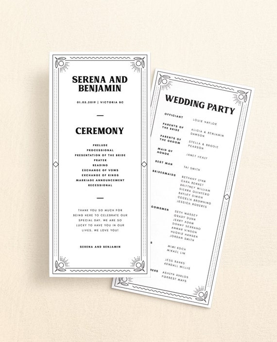 Art Deco Wedding Program Template Wedding Program Etsy