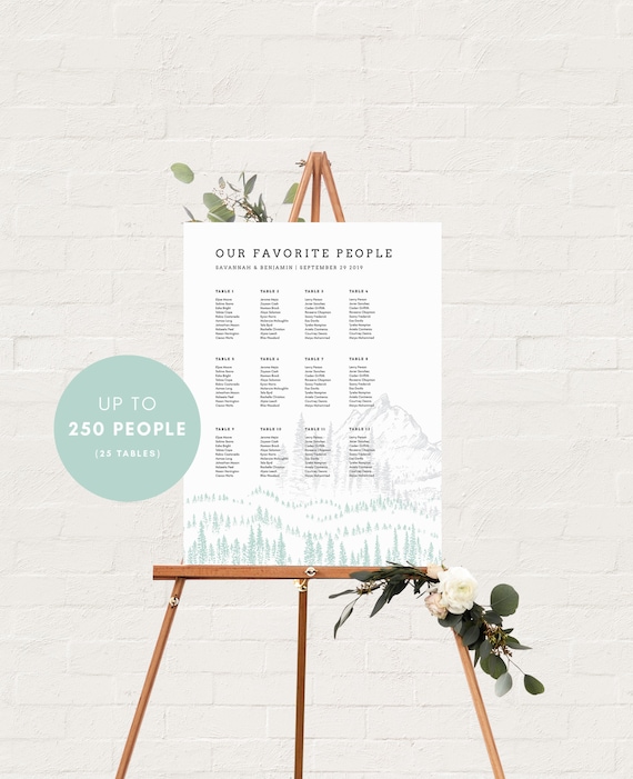 Wedding Seating Chart 250 People Mountain Seating Chart Etsy