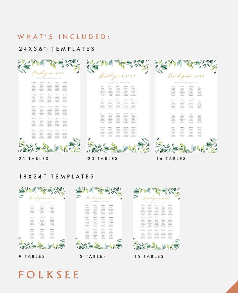 Template Seating Chart Template Wedding Seating Plan Seating Chart Wedding Greenery Wedding Seating Chart 250 People