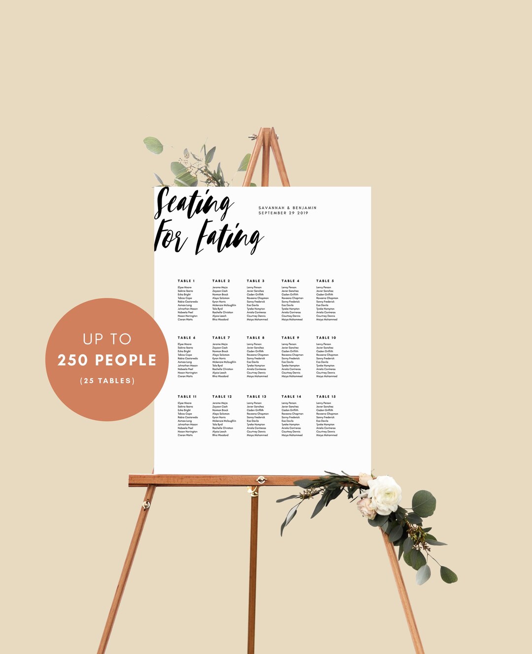 Wedding Seating Chart - 250 People - Seating Chart for Large Wedding ...