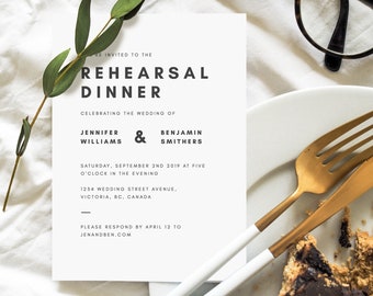 Rehearsal Dinner Invitation - Rehearsal Dinner Invitation Template - Modern Dinner Invitation