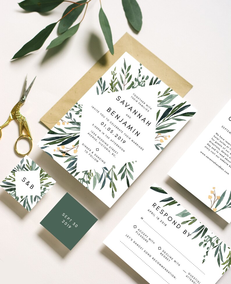 Greenery Wedding Invitation Nature Wedding Invitation Winter Wedding Invitation Eucalyptus Wedding Invitation Invitation Template image 2