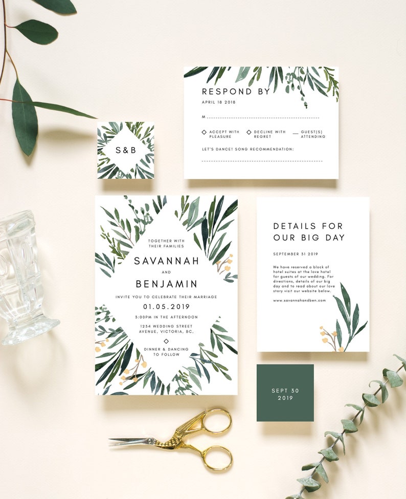 Greenery Wedding Invitation Nature Wedding Invitation Winter Wedding Invitation Eucalyptus Wedding Invitation Invitation Template image 1