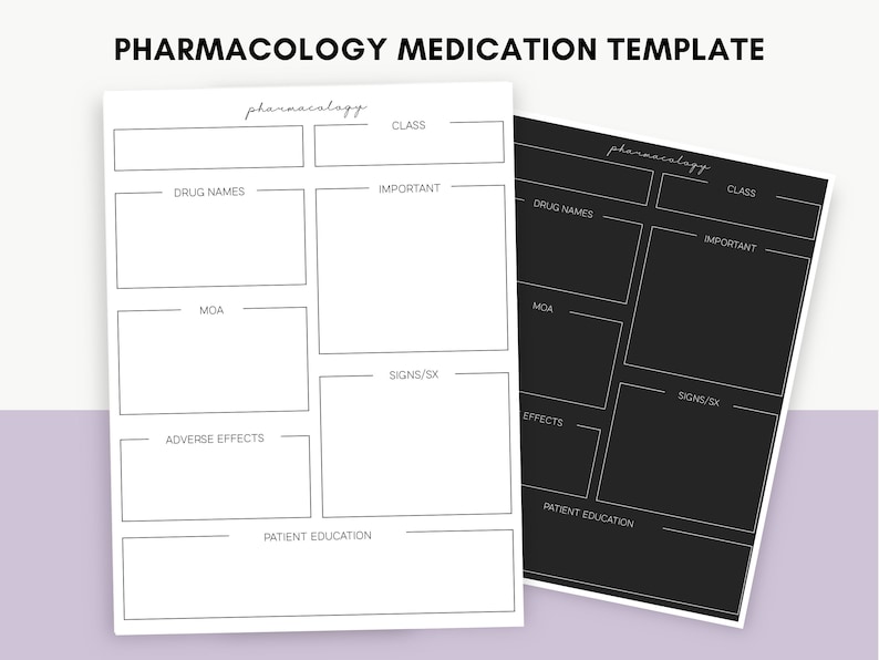 Pharmacology Medication Template Nursing Student Printable Etsy