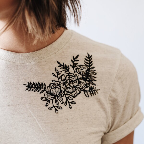 Hand Block Printed Peony Tee