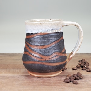 Rustic Handmade Ceramic Coffee Mug: Wood Fired Pottery, 15oz