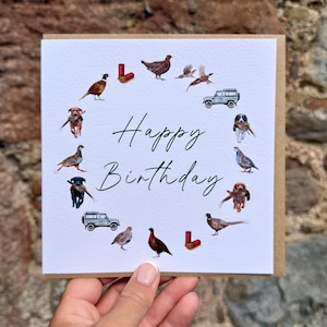 Countryside Birthday Card: Pheasant, Grouse, Partridge, Land Rover, Gamekeeper, Gundogs