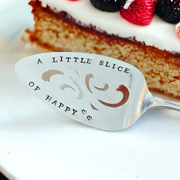 A Little Slice of Happy stamped vintage cake and pie server, hostess gift, baker gift, Christmas gift, birthday gift,