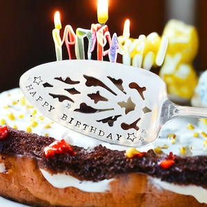 Hand Stamped Vintage Silver Plated Happy Birthday Cake Server