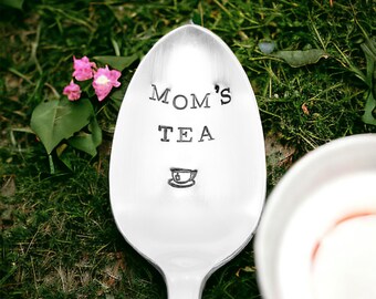 Hand Stamped Vintage Teaspoon, Mom's Tea, Silver Plated