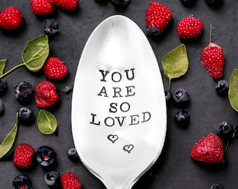 You Are So Loved hand stamped vintage customized teaspoon, boyfriend gift, girlfriend gift, gift for a spouse, Valentine’s gift