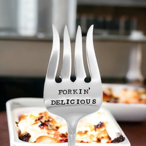 Forkin Delicious  hand stamped vintage meat serving fork, gift for a chef, turkey fork,  thanksgiving gift