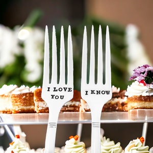 I Love You I Know Star Wars Set of 2 Wedding Forks- hand stamped vintage silverplate forks, wedding gift, shower gift, anniversary gift