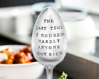 Hand Stamped Vintage Silver Plated Serving Spoon, Funny Hostess Gift