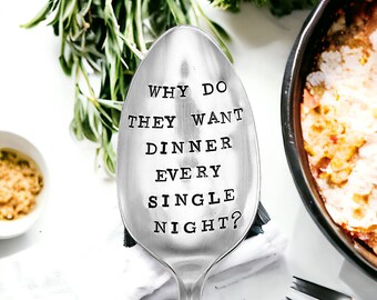 Hand Stamped Vintage Silver Plated Serving Spoon, Funny Hostess Gift