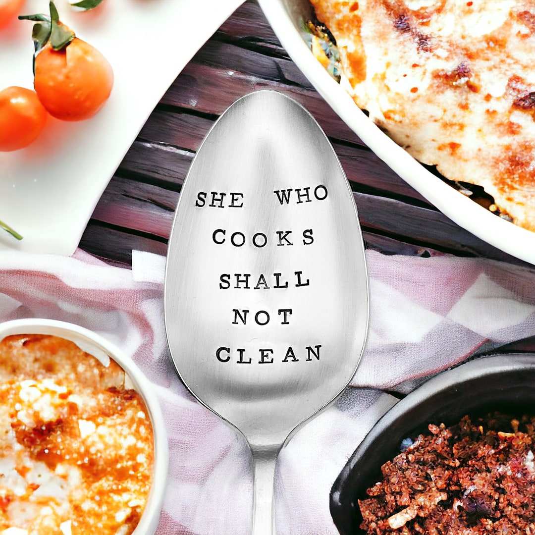 She Who Cooks Shall Not Clean Vintage Handmade Silverplated Serving