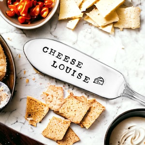 Hand Stamped Vintage Silver Plated Cheese Spreader, Personalized Hostess Gift